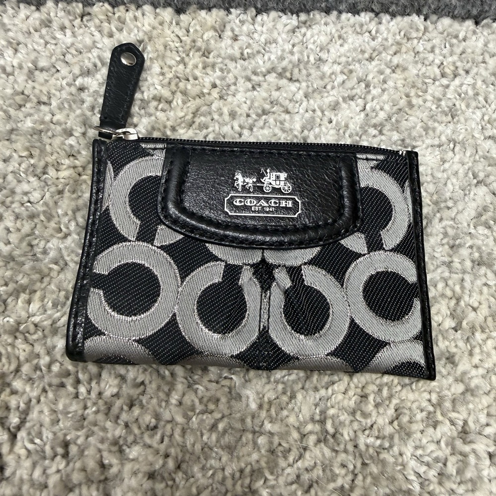 Coach Black Signature mini id case card wallet coin purse pouch - Picture 1 of 8